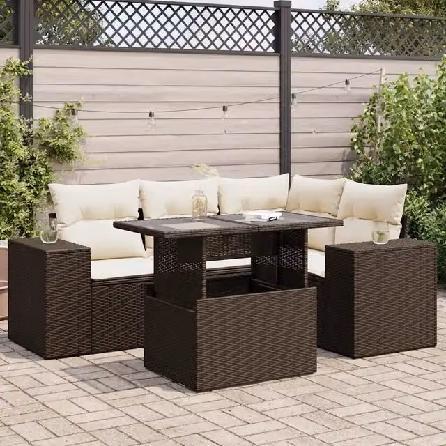 Set Divano da Giardino 5 pz con Cuscini Marrone in Polyrattan 3326794