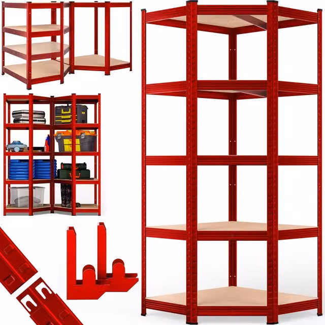 Scaffalatura pesante monzana® rossa con ripiani regolabili in metallo e mdf, H 180 x L 70 x P 40 cm
