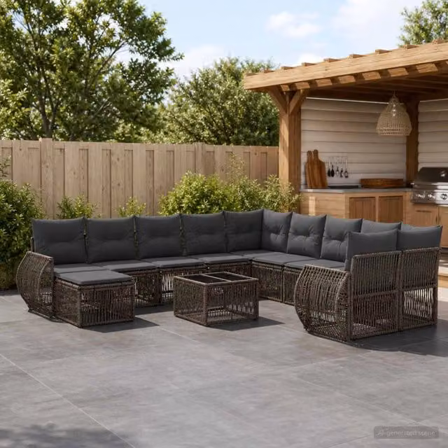 Set Divano da Giardino a Forma a U vidaXL Grigio con Cuscini e Tavolino – 1