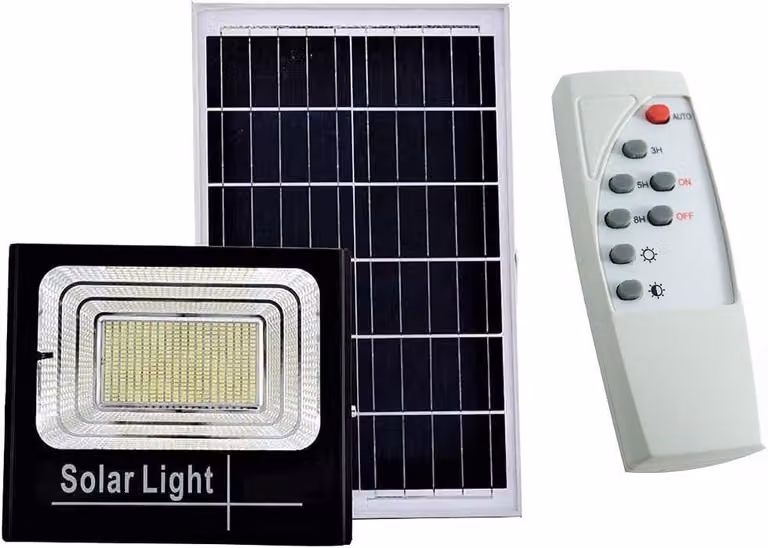 Faretto LED da 60 W con pannello solare, luce bianca fredda, grado di protezione IP65, sensore di luminosità