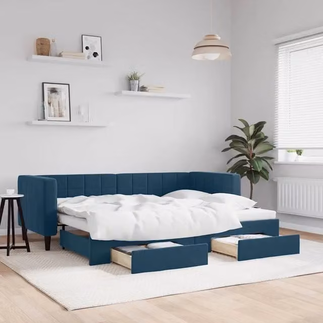 Divano Letto Estraibile con Cassetti-Sofa Letto-Daybed Blu 80x200 cm in Velluto 818861