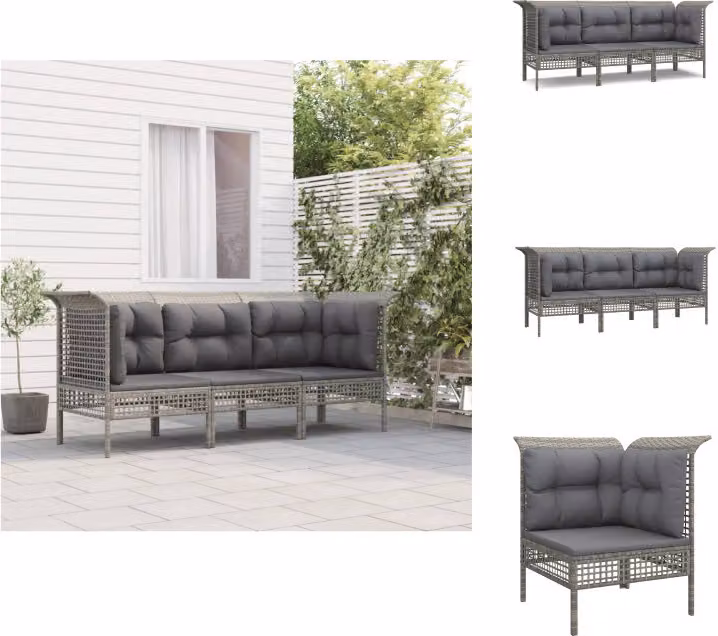 vidaXL Set 3 pezzi da giardino con cuscini in poly rattan grigio - Set di mobili da giardino