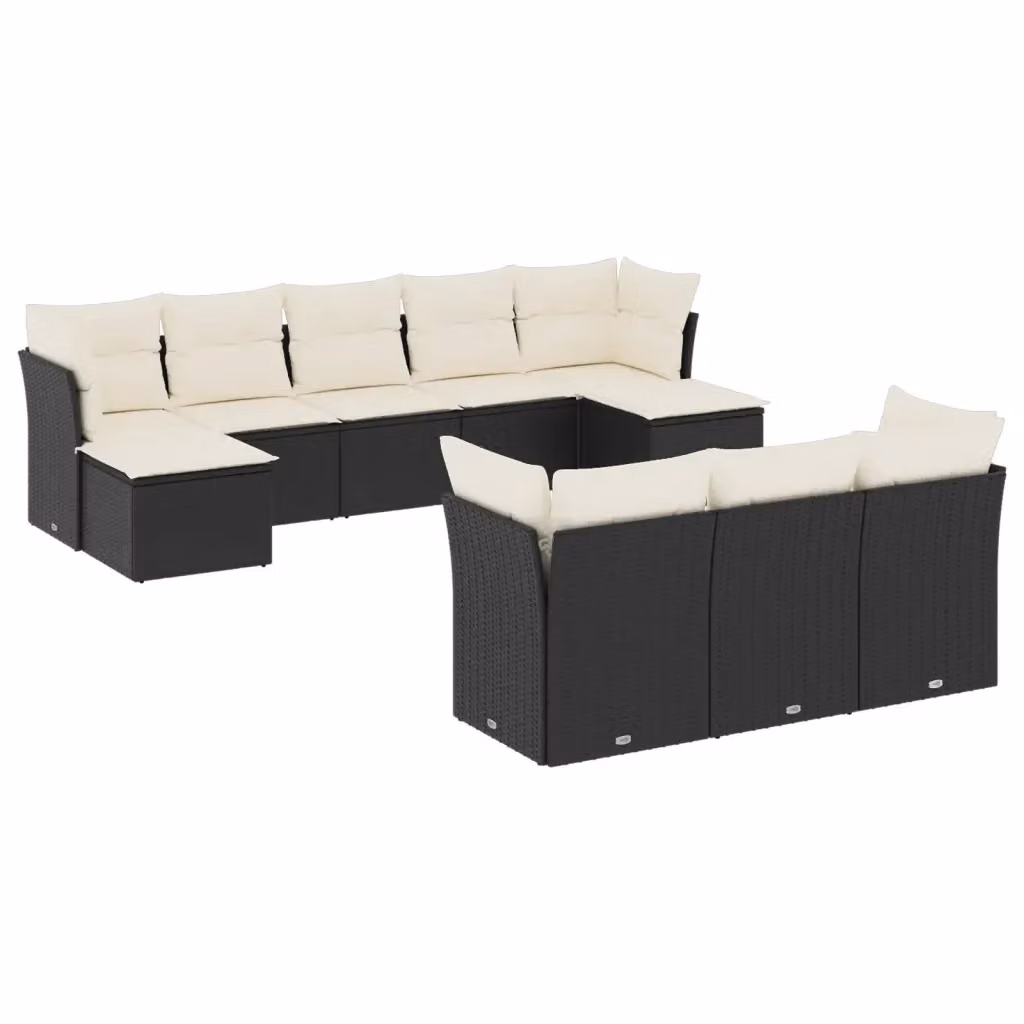 vidaXL Set Divani da Giardino 10 Pezzi in Polyrattan Nero con Cuscini e Ottoman – 2