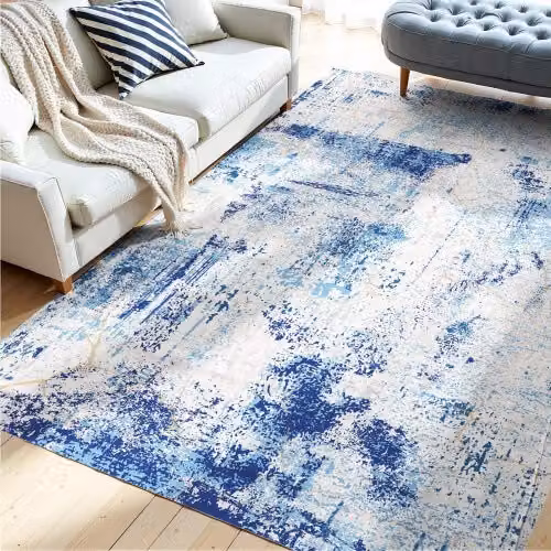 Tappeto da salotto VEVOR blu, modello moderno astratto in faux fur, lavabile e antiscivolo, L: 152,4 cm x P: 213,4 cm