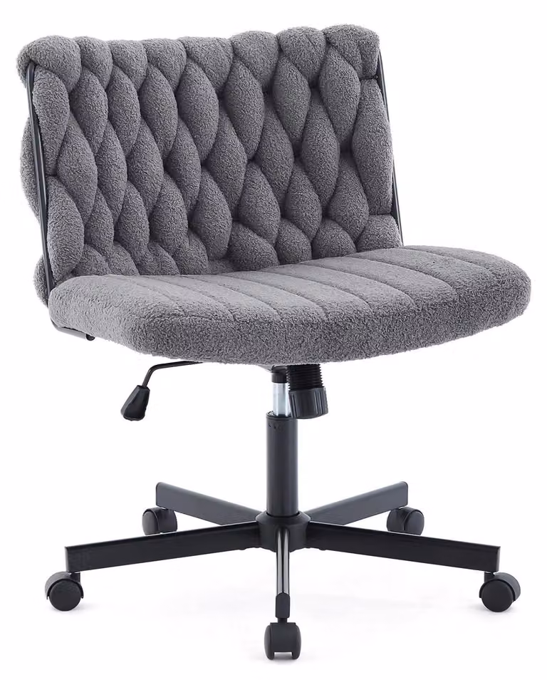 Sedia da ufficio moderna con schienale alto e seduta a forma di "X" - Sedia da scrivania senza braccioli - Seduta ampia ed ergonomica - Rotella e regolazione dell'altezza - Rivestimento in tessuto imbottito con rotelle - Grigia