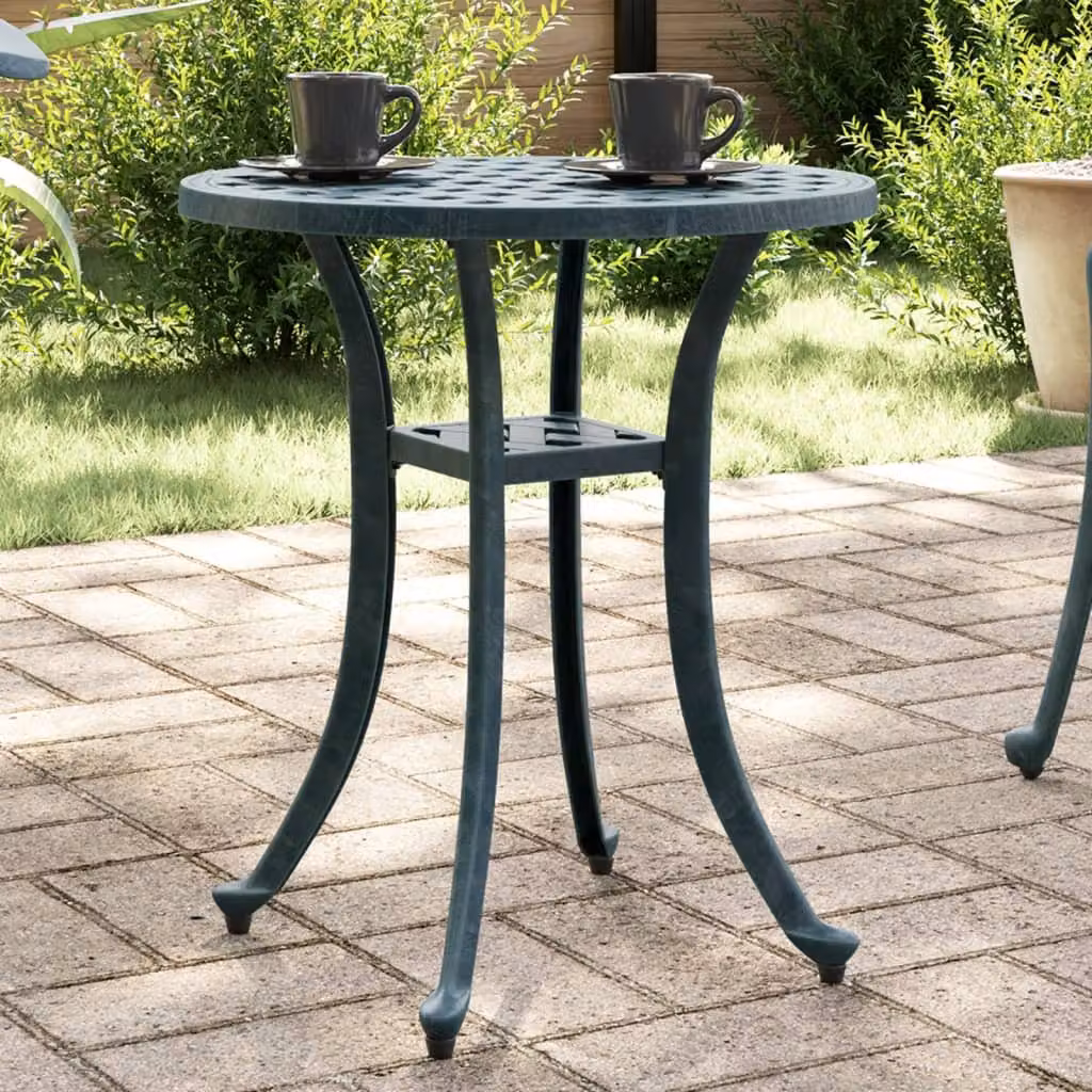 vidaXL Tavolo da giardino rotondo in alluminio pressofuso verde Ø48 x H 53 cm