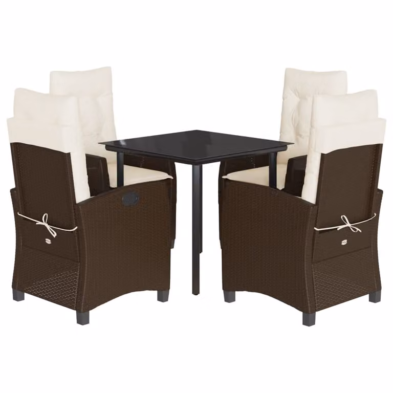 Set da Pranzo da Giardino 5pz con Cuscini in Polyrattan Marrone