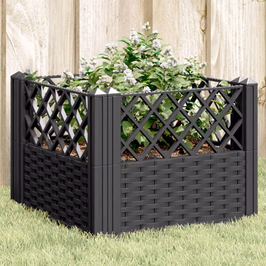 Fioriera da giardino con picchetti vidaXL in plastica nera L/P/H: 43,5 x 43,5 x 43,5 cm