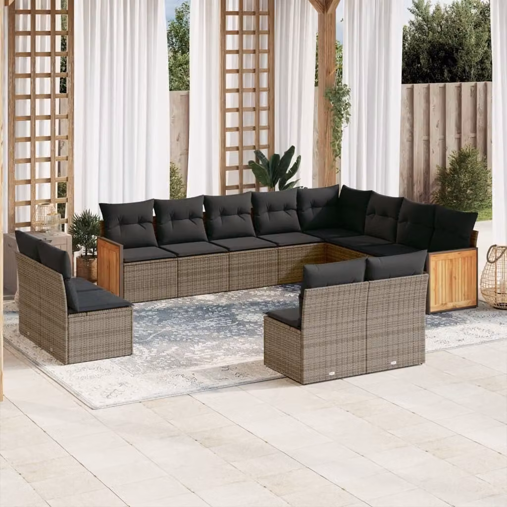 Maison Exclusive - Set divani da giardino 12 pezzi con cuscini grigio polyrattan