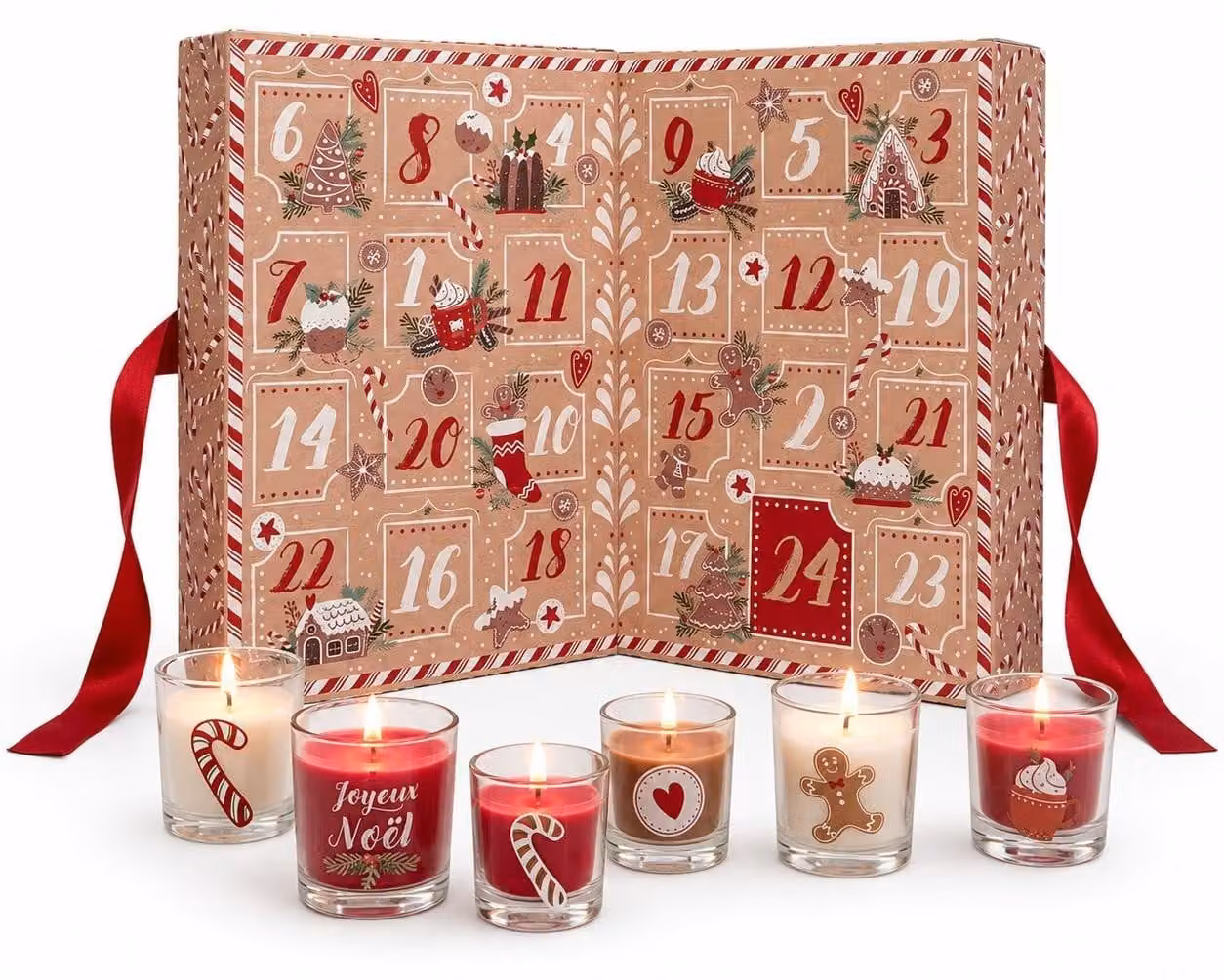 Calendario dell'Avvento con candele profumate - 24 giorni di decorazioni festive - Rosso