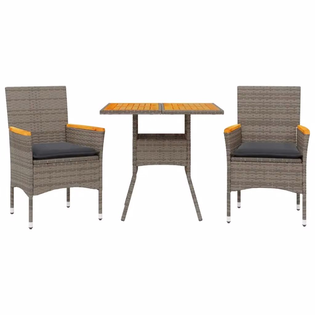 Set Pranzo da Giardino vidaXL in Acacia e Polyrattan Grigio con 3 Pezzi e Cuscini – 2