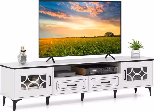 Mobile TV in legno per televisori fino a 80" consolle media per soggiorno, Mobile TV centro di intrattenimento da 180,5 cm Bianco-Mobili porta TV
