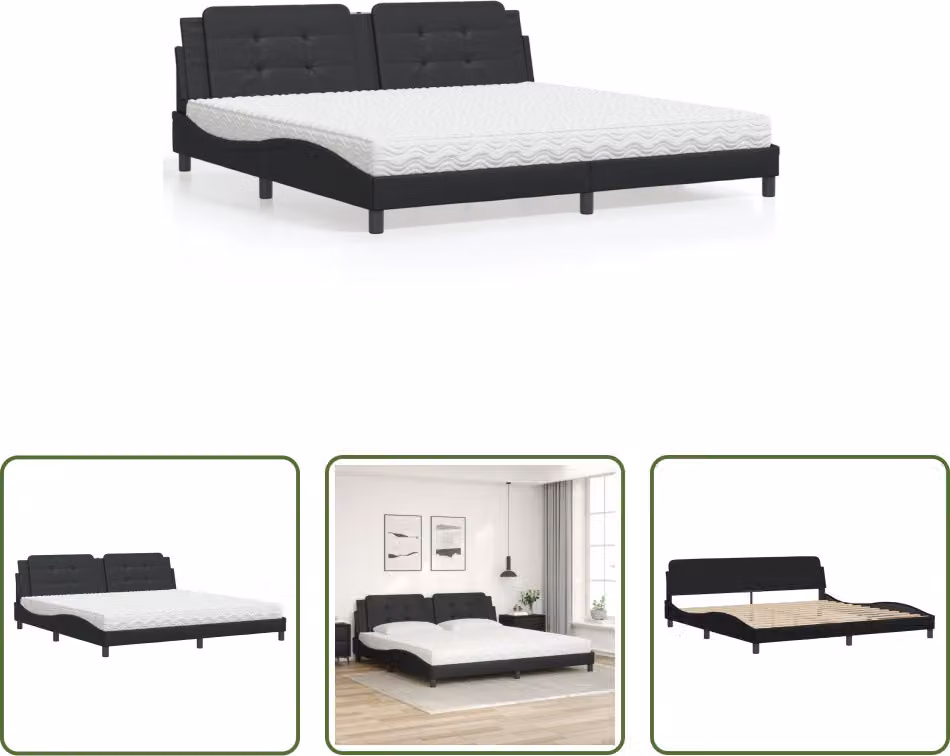 The Living Store Letto con materasso nero 200x200 cm in ecopelle