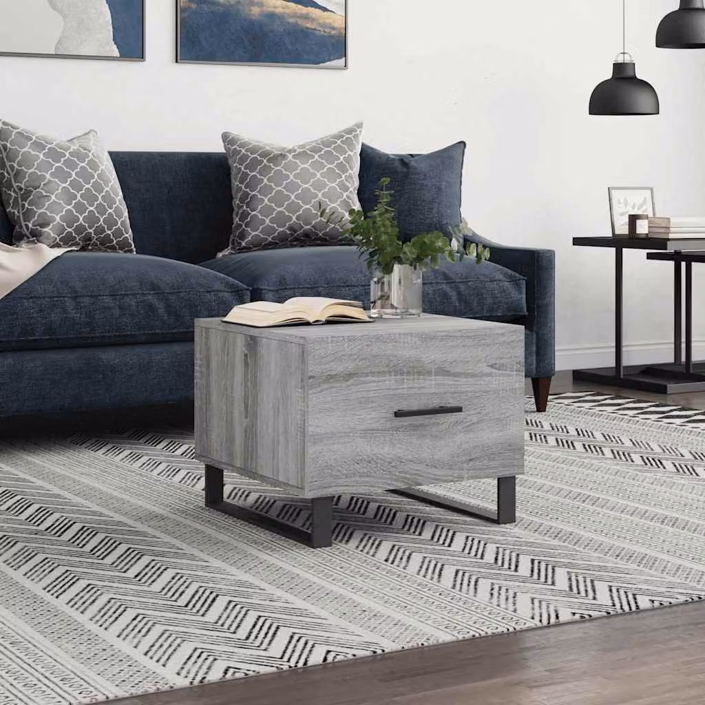 vidaXL Tavolino da Salotto Quadrato Grigio in Legno e Metallo L/P/H: 50 x 50 x 40 cm