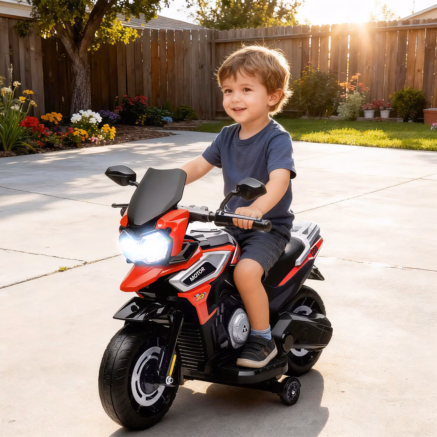 Moto Elettrica per Bambini AIYAPLAY con Rotelle, Specchietti e Poggiapiedi, Rosso, L/P/H: 85.5 x 44.5 x 56 cm – 2
