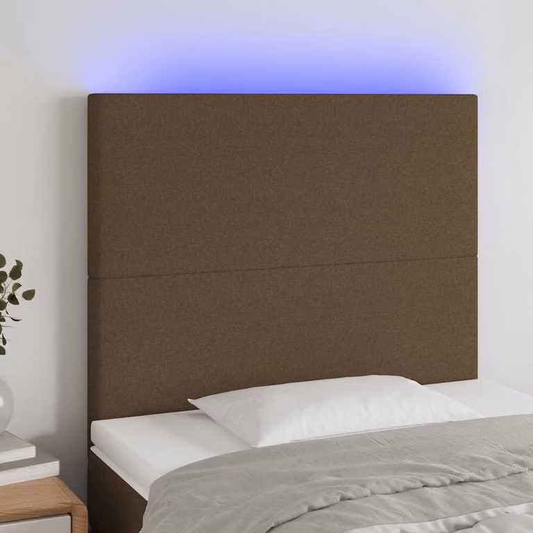Testiera con LED e porte USB vidaXL in tessuto marrone scuro L/P/H: 100 x 5 x 118/128 cm