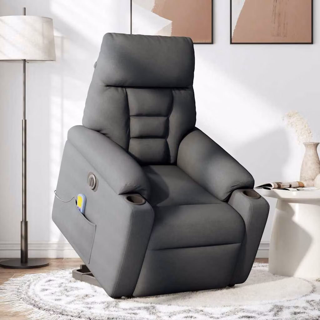 Poltrona Alzapersona Massaggi Elettrica Grigio Scuro Tessuto