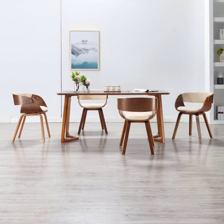 The Living Store Sedie da pranzo 4 pz. Legno curvo crema e Similcuoio