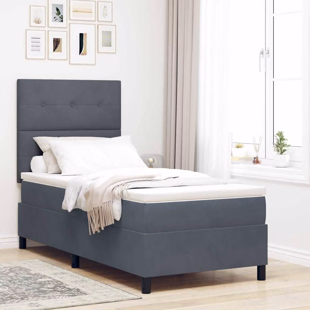 Maison Exclusive - Letto boxspring con testiera grigio scuro 100 x 200 cm in velluto