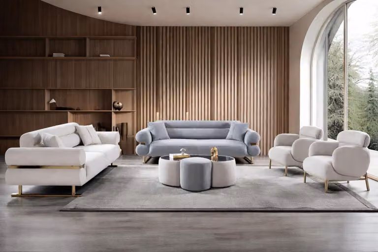 Schicke Sofagarnitur Polstersofas Designer Sessel Textilgarnitur