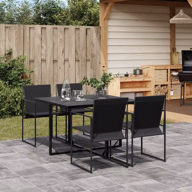 Set da Pranzo da Giardino Moderno vidaXL in Metallo e Vetro Nero con Piano Pieghevole