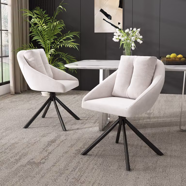 Set di 2 sedie da sala da pranzo Flieks girevoli a 360°, sedia imbottita da cucina con cuscino, poltrona girevole con gambe in metallo, sedia da soggiorno in velluto, beige