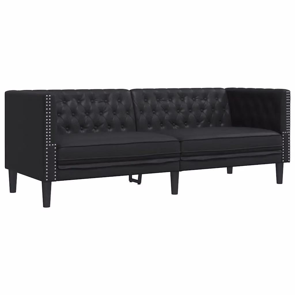 Divano Chesterfield a 3 Posti vidaXL in Similpelle Nero L: 194,0 cm, P: 74,5 cm, H: 70,5 cm – 2