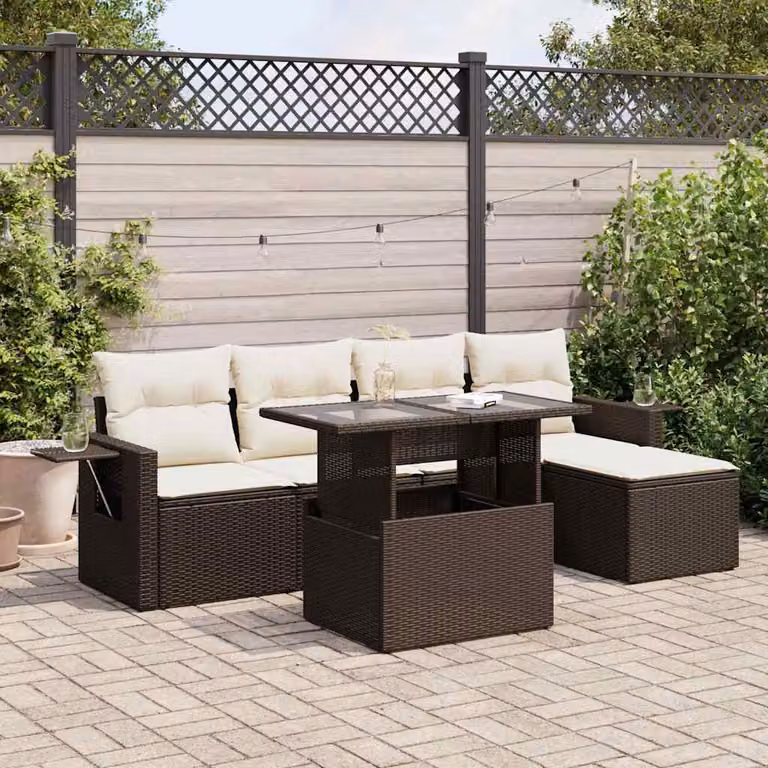 Set Divano da Giardino vidaXL 6 pz in Polyrattan Marrone con Cuscini e Tavolino per Esterno