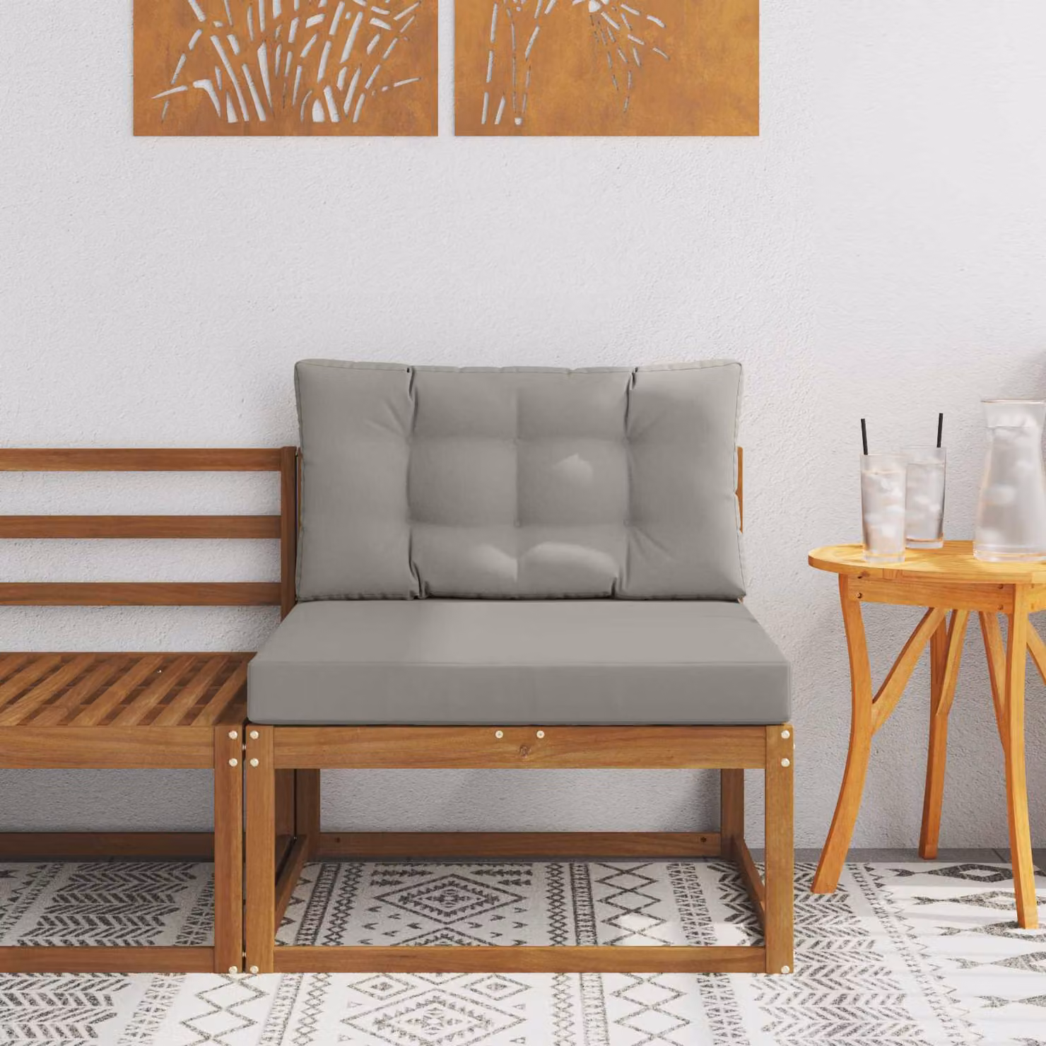 Divano centrale da esterno moderno vidaXL in legno di acacia color naturale e grigio