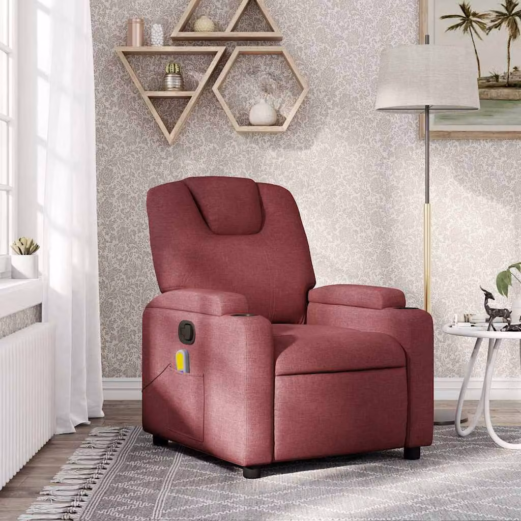 vidaXL Poltrona Reclinabile Relax in Tessuto Rosso con Braccioli