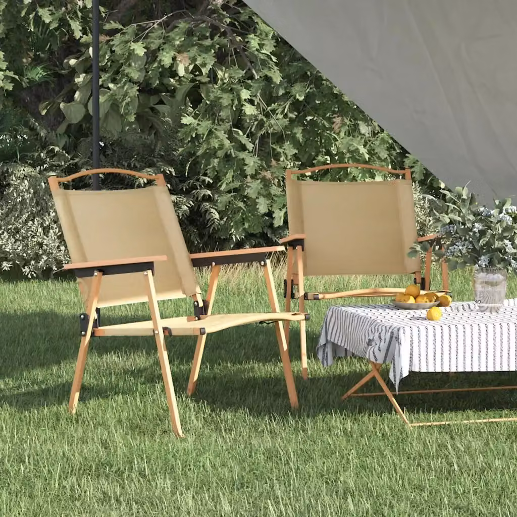 Set di 2 sedie da esterno beige con braccioli in tessuto e struttura in metallo L: 54 cm, P: 55 cm, H: 78 cm – 2