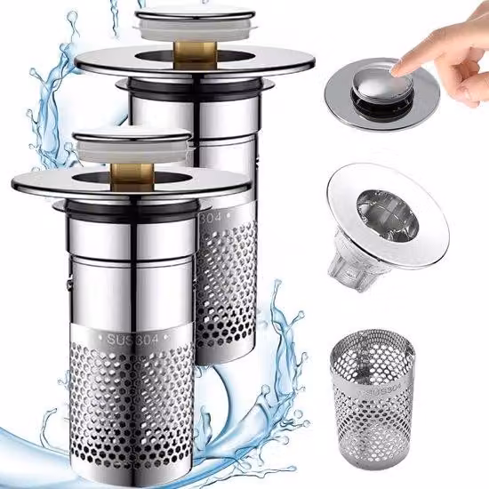 Sifone universale di ricambio per lavandini, da 1,25 a 1,45 pollici - Ottone massiccio con meccanismo a scomparsa - Sifone anti-odore - Filtro per lavandini - Ricambio universale per sifoni - Sifone per vasche da bagno - Sifone per vasche - Sifone in acci
