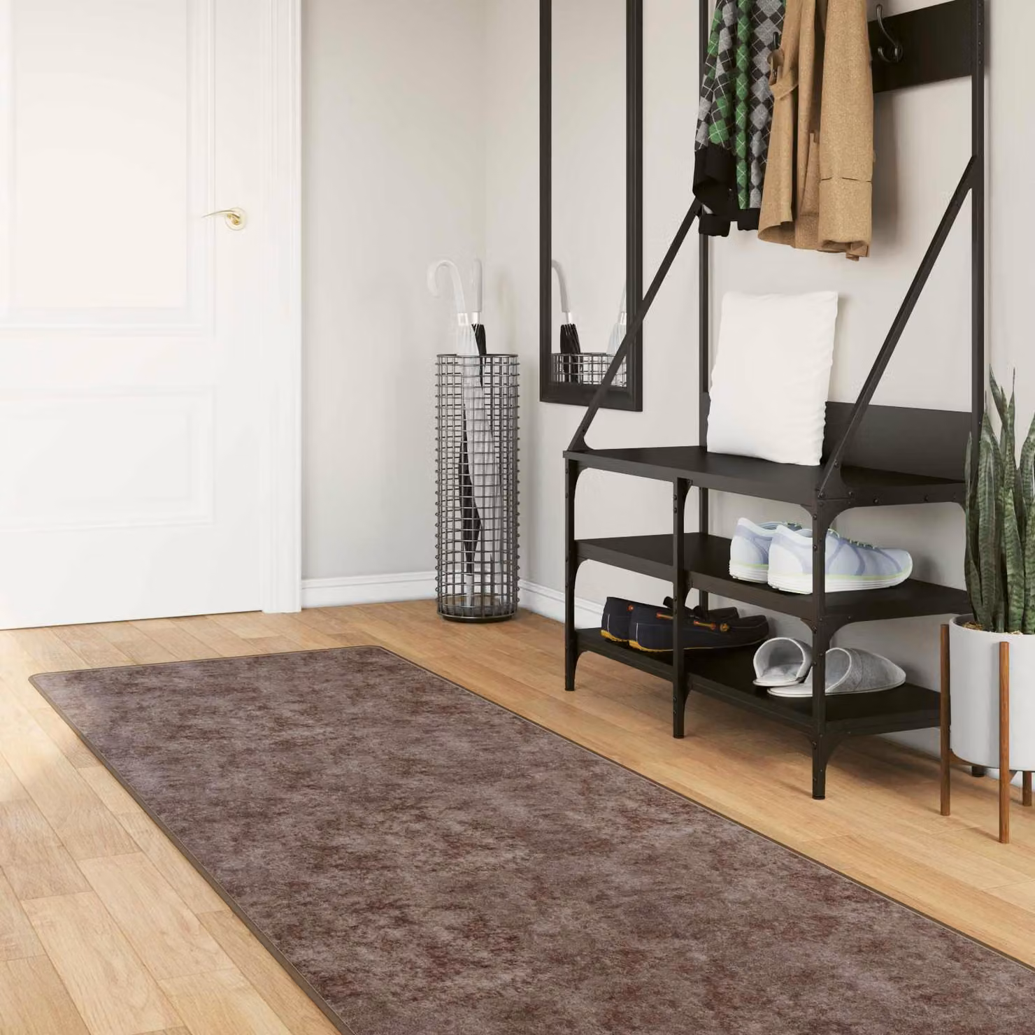 Tappeto Runner vidaXL MARSA Grigio, design moderno astratto in poliestere e PVC, Lavabile e Antiscivolo, L 80 cm x P 350 cm