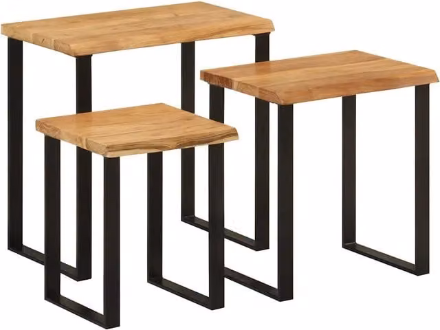 Set di 3 tavolini a incastro vidaXL in legno massello di acacia con bordi vivi e finitura marrone