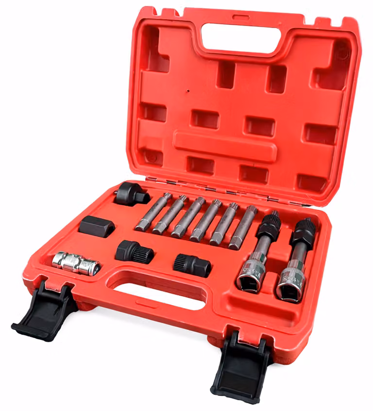 Set-kit chiavi smontaggio puleggia alternatore motore auto, svita avvita 1/2'', per pulegge libere universali 13 pezzi Gebo Tools