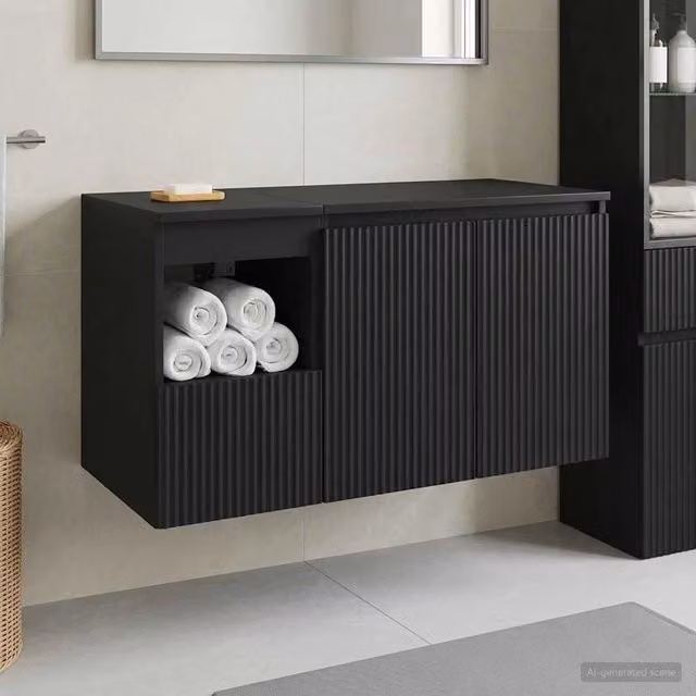 Set di mobili da bagno moderno vidaXL composto da mobile lavabo e pensile a parete in MDF nero opaco