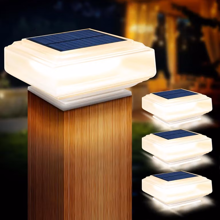 Lampade solari per pali - Illuminazione esterna a LED - Illuminazione da giardino - Energia solare - Confezione da 4 pezzi - Colore bianco