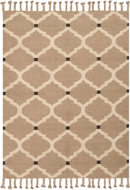 Tappeto di juta intrecciata in cotone naturale beige con nappe a motivo geometrico 160 x 230 cm stile boho camera da letto soggiorno
