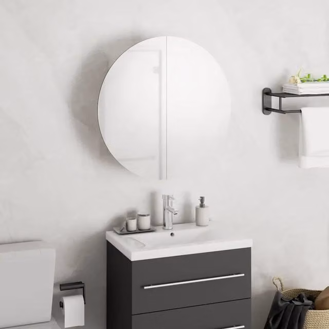 Armadio da bagno con specchio rotondo e illuminazione LED bianco vidaXL L/P/H: 40 x 40 x 17,5 cm