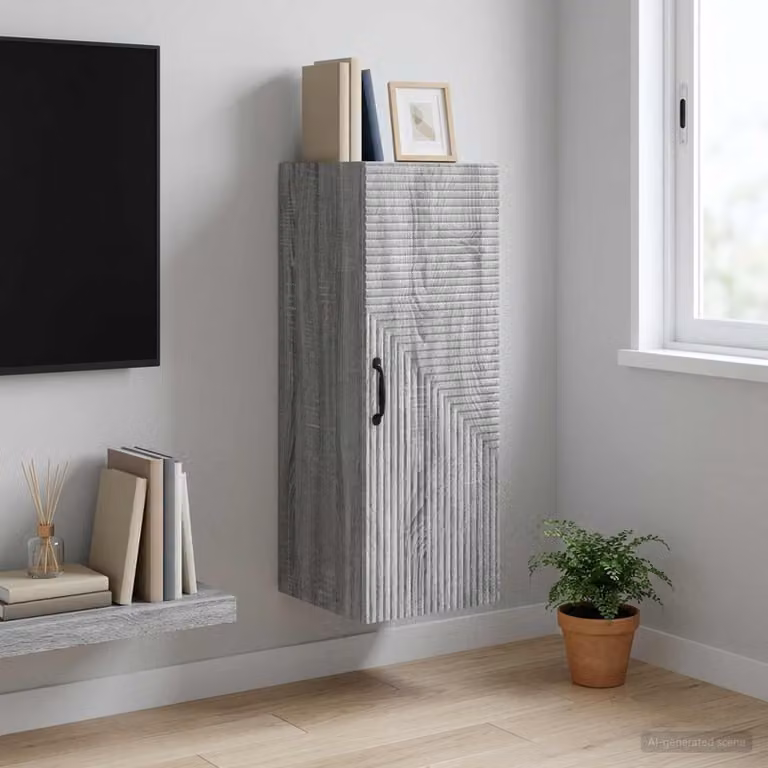 vidaXL Mobiletto a muro moderno in legno grigio L: 33 cm, P: 34,5 cm, H: 90 cm