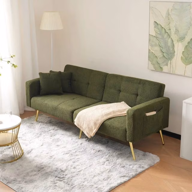 Divano Letto con Contenitore Laterale, Cuscini e Gambe Dorate ¨C Xylo ¨C Angolo Regolabile