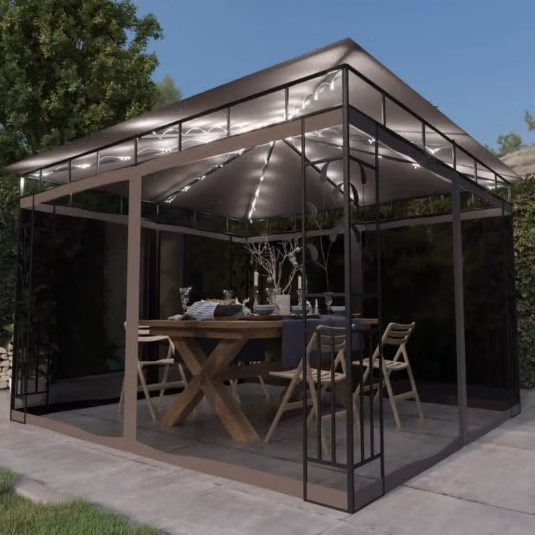 The Living Store Padiglione con zanzariera e luci LED 3x3x2,73 m Taupe