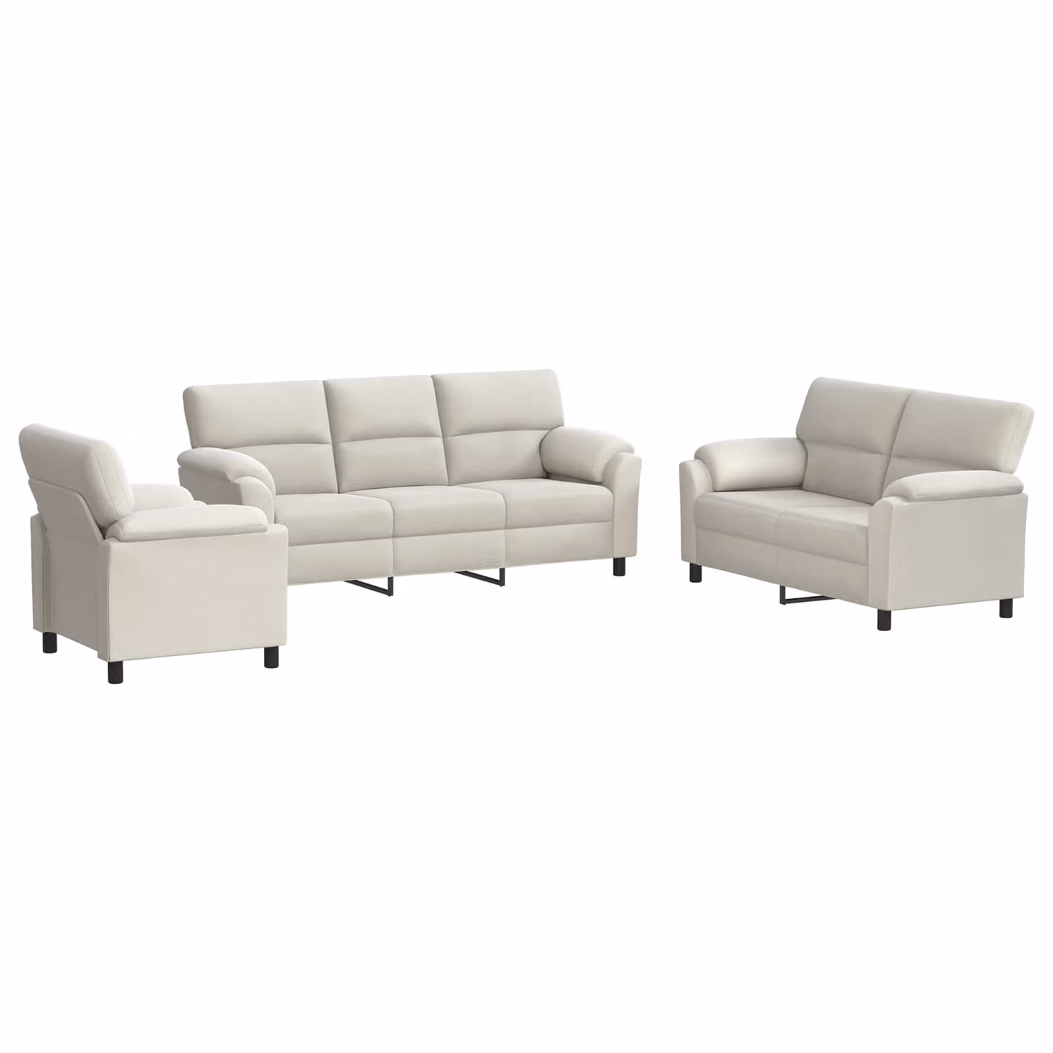 Set di 3 divani moderni vidaXL in velluto beige per soggiorno