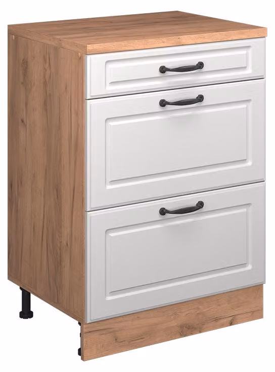 Mobile cucina sottotetto Vicco R-Line Bianco rustico 60 cm senza inclinazione con 3 cassetti, Model 61722