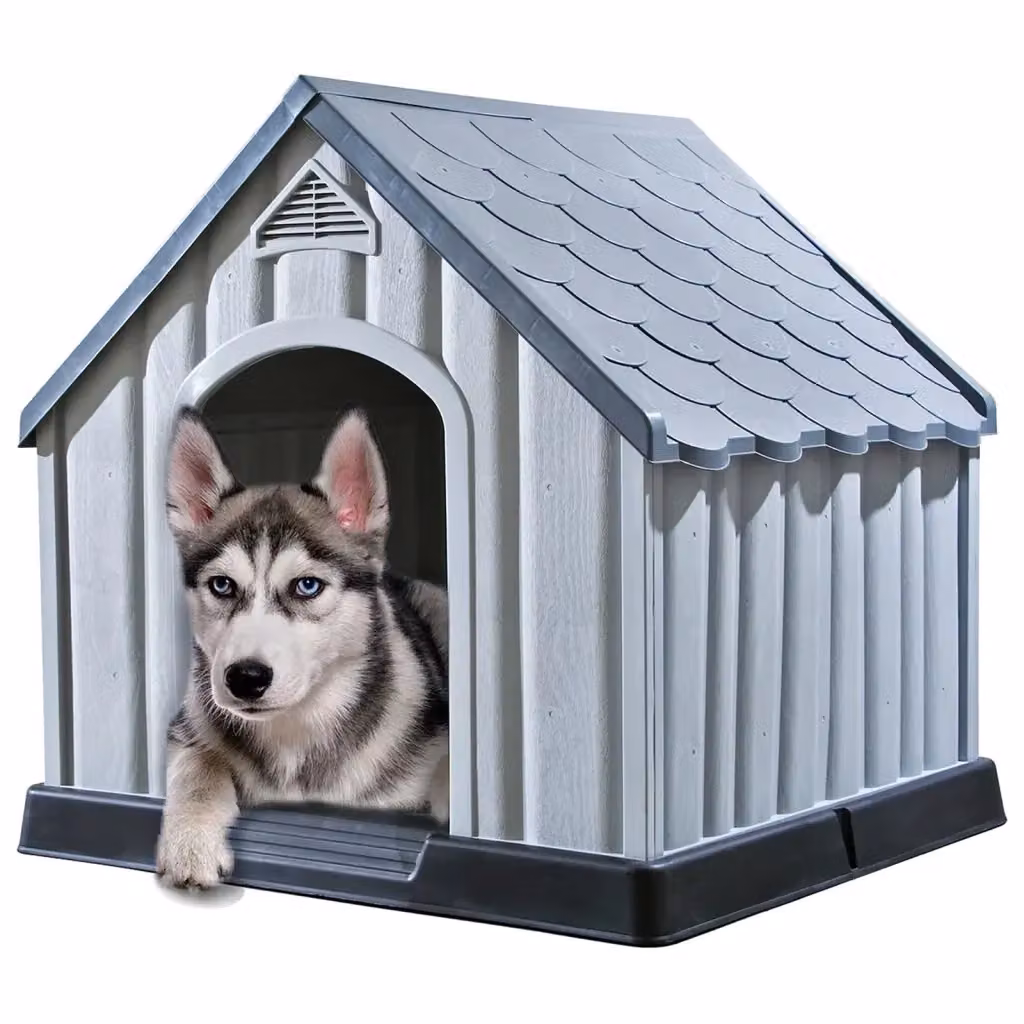 Cuccia per cani DESIGN IN in plastica grigia resistente alle intemperie con pavimento rialzato L/P/H: 92 x 87 x 91 cm – 2