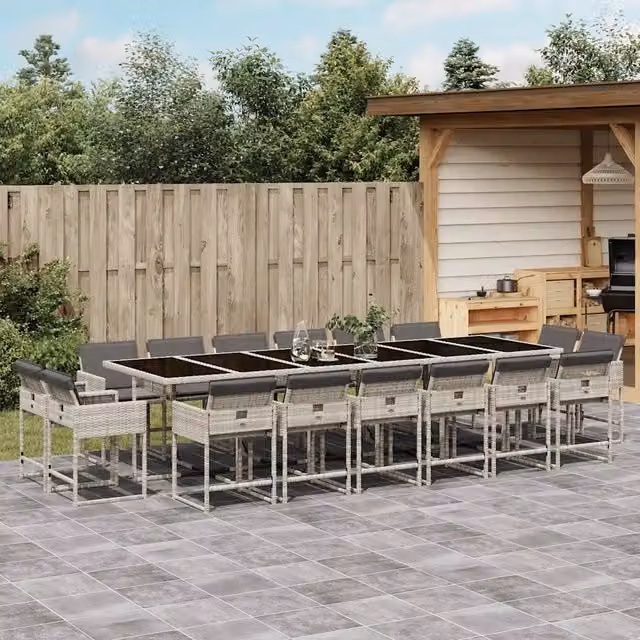 Set da Pranzo da Giardino vidaXL in Polyrattan Grigio Antracite con Cuscini e Tavolo in Vetro 17 Pezzi