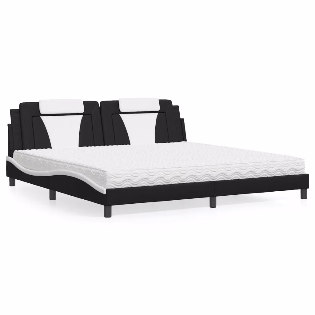 Letto Viana vidaXL con Materasso in Similpelle Nero e Bianco L/P/H: 200 x 200 x 74,5 cm – 1
