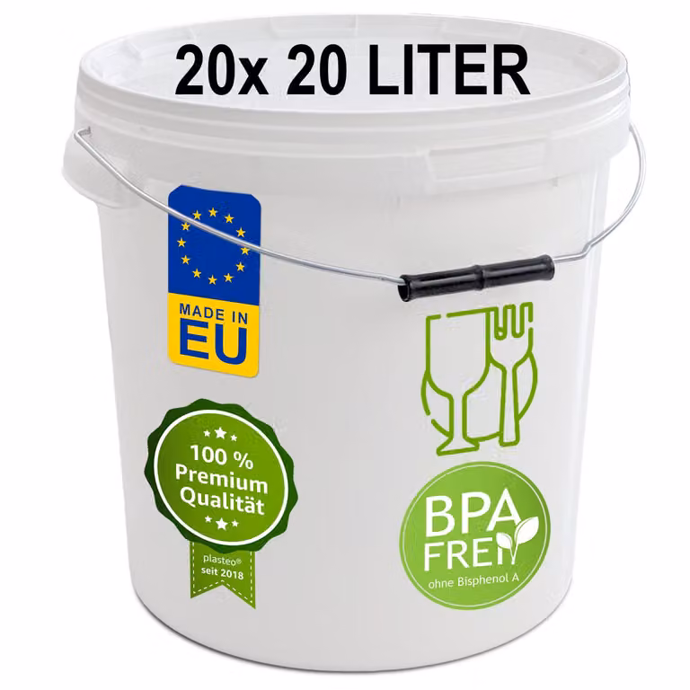 plasteo® 20x 20 litri secchio con coperchio Secchio in plastica ermetico per alimenti Secchio in plastica Secchio vuoto Secchio da trasporto (20x 20 litri)