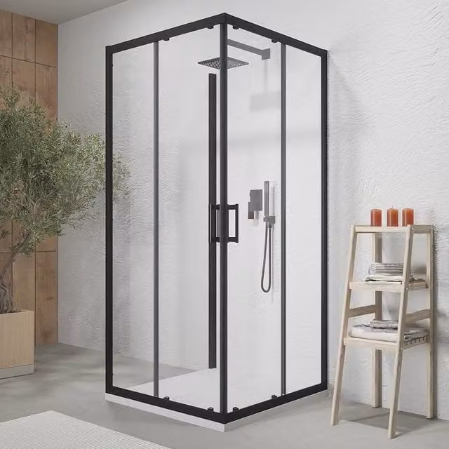 Box doccia nero opaco 3 lati 90x90x90 cm con doppio scorrevole h190 cm e vetro trasparente 6 mm | Tremiti