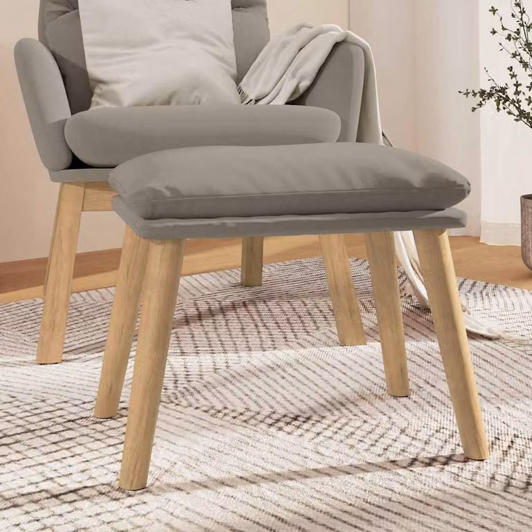 Poggiapiedi vidaXL in velluto grigio con struttura in legno, L 45 cm x P 29,5 cm x H 35 cm